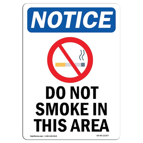 OSHA Sign, Do Not Smoke In This Area With Symbol, 14in X 10in Aluminum, 10" W, 14" L, Portrait